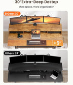 ErGear Electric Standing Desk with 4 Drawers, 63" x 30" Height Adjustable Desk with Storage, C-Clamp Mount Compatible, Computer Home Office Table with Cable Management Tray, Vintage Brown