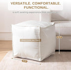 Unstuffed Pouf Ottoman Cover, 17.7x17.7 inch Faux Leather Moroccan Poofy Ottomans Cover, footrest Square White Footstool with Storage Waterproof Easy Cleaning for Living Room (Only Cover No Filler)