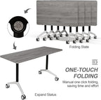 Folding Conference Table, Modern Large Conference Room Tables with Flip-Top Design, Foldable Conference Table Meeting Table with Wheels, Mobile Seminar Training Tables for Office Classroom (6, Oak)
