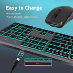 Backlit Wireless Keyboard and Mouse, Rechargeable Quiet Wireless Keyboard Mouse Combo, Jiggle Mouse, 2.4G Cordless USB Keyboard Slim Full Size for Apple iMac, MacBook, laptop and PC, Space Gray