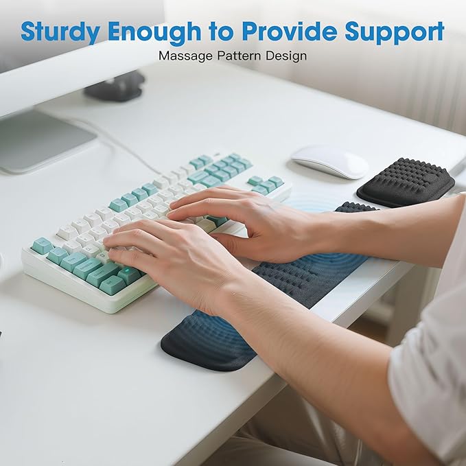 MEKASS Ergonomic Wrist Rest for Keyboard and Mouse, Soft Memory Foam Keyboard Wrist Rest Set with Non-Slip Silicone Base, Easy Typing, Pain Relief, Comfort for Office, Work, Gaming (Classic Black)