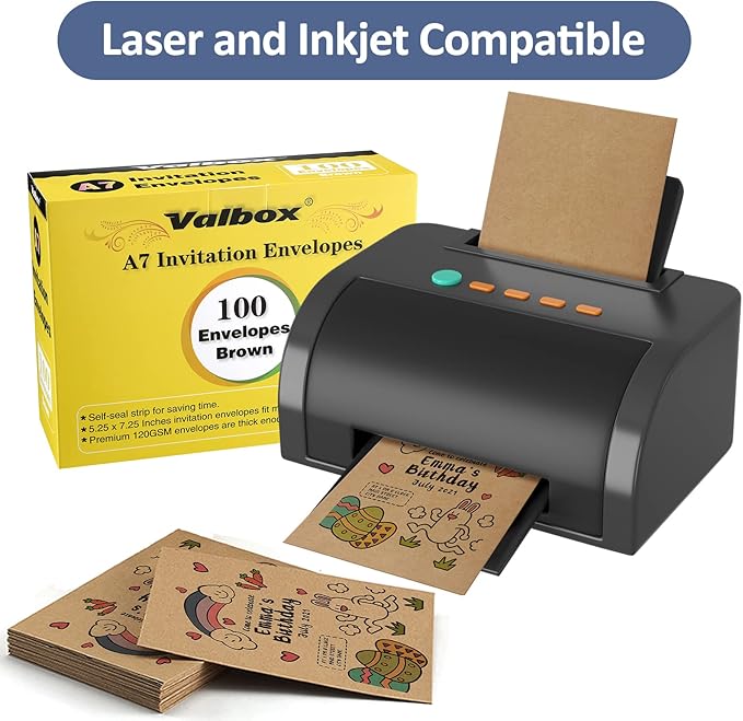 ValBox 5x7 Envelopes for Invitation 100 Qty A7 Envelopes Self Seal Brown, Kraft Paper Envelope for 5x7 Cards, Weddings, Baby Shower, Stationery, Office, 5.25 x 7.25 Inches