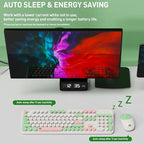Keyboard and Mouse Wireless,2.4Ghz Retro Typewriter Style Round Keycap,Full Size Wireless Keyboard Mouse Combo,Cute Cordless Keyboard Mouse Set for PC Laptop Desktop Computer-Milk White Green Colorful