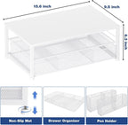 Desk Organizers and Accessories, 2-Tier Computer Monitor Stand Riser with Drawer and 2 Pen Holders, Laptop Stand, Office Desk Accessories for Office Supplies, White