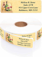 Vintage Wine Designer Rolled Address Labels with Elegant Plastic Dispenser