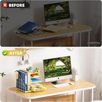 Marbrasse Desk Organizer with File Holder, 5-Tier Desk Organizer and Accessories with Drawer and 2 Pen Holders, Mesh Paper Letter Tray, Desktop Storage for Office Supplies (Gold)