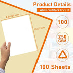 100 Sheets White Cardstock 8.5 x 11 Printer Paper, 92lb Heavyweight Crafting Paper Card Stock for Wedding, School, Memus, Making Cards, Business Cards, Invitations, Certificate