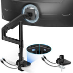 ARES WING Ultrawide Monitor Mount with USB A/C, with Extended Column for 17 to 49 inch Heavy Duty Monitor, Holds 44 lbs, Adjustable Gas Spring Desk Mount, Black