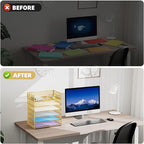 Marbrasse 2 Pack Desk Organizer with Handle, 6 Tier Paper Letter Tray, Mesh Desk File Organizer for Office, School and Home - Gold