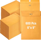 Ctosree 600 Pcs Manilla Envelopes Clasp Envelopes Bulk Brown Kraft Catalog Letter with Clasp Closure and Gummed Seal 28lb Heavyweight Paper (6 x 9 Inch)