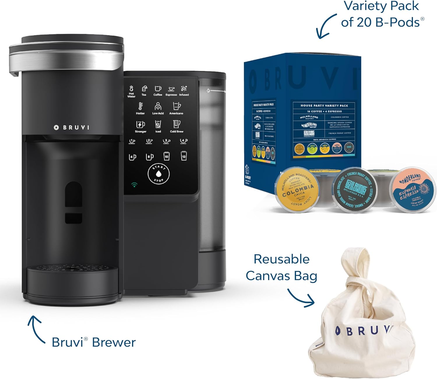 The Bundle | Single-Serve Coffee System | Includes 20 Coffee and Espresso B-Pods Coffee Brewer