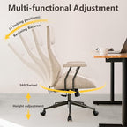 Mid Century Modren Office Chair - High Back Swivel Executive Chair with Lumbar Support,Ergonomic Computer Desk Chair with Wheels,Faux Lether Suede Task Chair,350lbs (Beige, High Back)