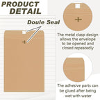 Geyee 100 Pcs Clasp Manilla Envelopes 9 x 12 Inch Gummed Colored Envelopes for Storing or Mailing for Home Office Business Supplies(Brown)