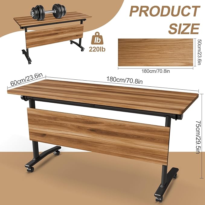 Conference Room Table with Flip-Top Design for Dynamic Meetings, Business Table Computer Desk with Heavy-Duty Frame,Foldable Seminar Meeting Tables for Home Office (4, C, 70.8IN)