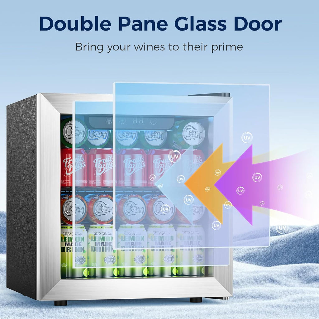 Beverage Refrigerator, 50 Cans Mini Fridge Cooler, ETL Approved 1.3 Cu.ft with Glass Door, Adjustable Shelves, Digital Temperature Freestanding Small Drink Fridge Soda Beer or Wine for Home Dorm Bar