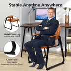 CLATINA Office Guest Chair, Leather Reception Chairs with Padded Arms, Desk Chair No Wheels Stationary for Conference Lobby Waiting Room Training Side Elderly, Orange