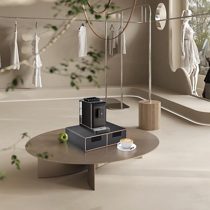 Linen Leather Desk Organizer and monitor stand with Drawers－Mini Desktop Drawer Organizer Stackable－Tabletop Organization Storage Box for Office Supplies Home Vanity Toiletries (Black, 2-drawers)