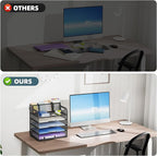 Marbrasse 5 Tier Paper Organizer with 3 Pen Holders, Mesh Desk File Organizer with Handle, Paper Sorter Desk Organizer for Home Office Supplies(Black)