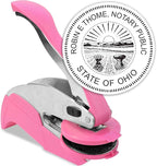 MaxMark Notary Seal Round Pink Embosser for Ohio State - Includes Gold Burst Seal Labels (50 Count)