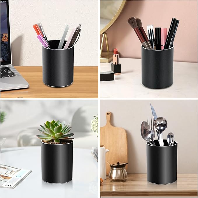 Leader Gifts,Metal Pen Holder Aluminum Pencil Holder for desk,Round Desktop Organizer and Black Pencil Cup for Office, School, Home and Stationary Supplies