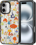 MOSNOVO Case for iPhone 16 Plus, [10ft 4X Military-Grade Drop Protection] Durable & Shockproof Phone Case Cover Design for iPhone 16 Plus - Mushroom Art - Clear Black
