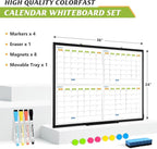 36" x 24" Magnetic Dry Erase Calendar Whiteboard, 4 Month Calendar White Board Planner, Black Aluminum Frame Wall Mounted Board for Office Home and School