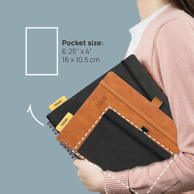 POPRUN Weekly Planner 2026 Pocket Size Calendar (4" x 6.25") 12 Months Notebook with Horizontal Layout, Leather Soft Cover, Inner Pocket, 100GSM Thick Paper, Pen Holder - Royal Blue