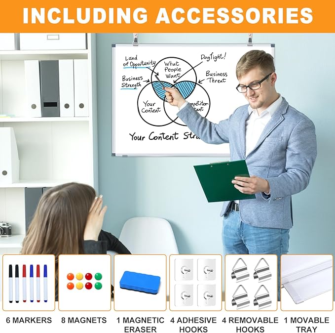 H-Qprobd White Board Dry Erase Whiteboard for Wall, 18"x24" Hanging Wall Mounted Magnetic Whiteboard Aluminium Frame for Home, Office, School, Kitchen