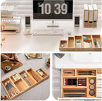 Bamboo Drawer Organizer 5 Pcs for Kitchen Multi-purpose Storage Dividers for Kitchen, Office, Jewelry, Cosmetics, Wooden Drawer Dividers for Drawer Organizer Desk Organizer Gift for Women Gifts Idea