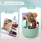 SKYDUE 360 Degree Rotating Desk Organizer, Dual-Purpose Pencil Pen Holder for Desktop, Rotating Desk Pen Organizer with 5 Slots, Pencil Cup for School, Home, Office Supplies (Bean Green)