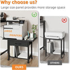 22"x15" Large Printer Stand with Storage Drawer, 2-Tier Under Desk Printer Table for Home Office, Printer Cart fit Fax Machine/3D Printer/Scanner(Black)