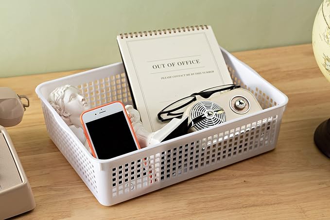 A4 Size Plastic Storage Basket,Desktop File Paper Letter Organizer Tray, 6-Packs (White)
