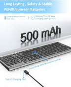 FENIFOX Wireless Keyboard, Bluetooth + USB Ergonomic Silent Quiet Rechargeable with Number Pad Compact Full Size Multi Device Keyboards for iPad Tablet Mac Computer Surface PC MacBook Laptop Blcak