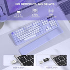 Wireless Keyboard, Round Keycaps, Retro Typewriter Keyboard with Detachable Wrist Rest, Sleep Mode, Foldable Legs, 2.4GHz Full-size Cordless Computer Keyboard for Windows/PC/Laptop (Colorful-Purple)