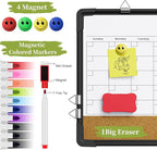 Dry Erase Calendar White Board for Wall, Polegas 17" X 13" Magnetic Whiteboard Dry Erase Cork Board Combination, Small Wall Monthly Double Sided Boards Student, Home, Office (Black)