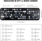 FOPETT Wireless Keyboard and Mouse Combo - 2.4G Full-Sized Cute Colorful Retro Keyboard with Round Keycaps 104 Keys Typewriter Keyboard for Laptop/Windows/PC - Grey Colorful