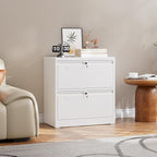 Metal 2 Drawer Lateral File Cabinet with 2 Lock - Wide Filing Cabinet for Letter/Legal/F4/A4 Hanging Files - Includes Business Card Holder,Home Office School Storage,White