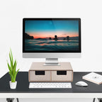 Linen Leather Desk Organizer with Drawers－Mini Desktop Drawer Organizer Stackable－Multifunctional Tabletop Organization Storage Box for Office Supplies Home Vanity Toiletries (Beige, 2-drawers)