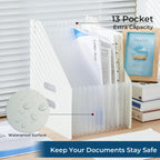 Y YOMA 2 Pack Expanding Magazine Holder with 13 Pockets | Portable Desktop Plastic Self Standing Accordion File Organizer for A4 Letter Size Document Storage Home Office School, Grey