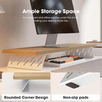 Fenge Monitor Stand Riser, Desk Top Shelf for 2 Monitors, Computer Stands for Desk, Wood & Steel Desktop Riser for Laptop, PC, Printer