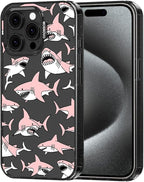 MOSNOVO Case for iPhone 15 Pro Max, [10ft 4X Military-Grade Drop Protection] Durable & Shockproof Phone Case Cover Design for iPhone 15 Pro Max - Pink Sharks - Clear Black