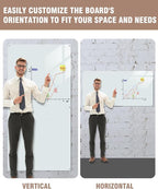 Magnetic Glass Whiteboard，96"x48" Wall Mounted Frameless Dry Erase Board for Office, Home & School White