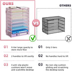 Marbrasse Paper Organizer Letter Tray, 9 Tier Mesh File Organizer with Handle, Paper Sorter Desk Organizer for Home Office Supplies - Pink