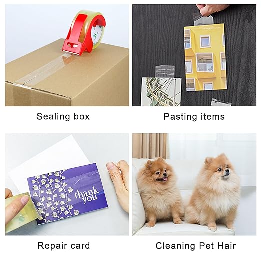 BOMEI PACK 6Rolls Clear Yellowish Packing Tape Refills, 2.4 Mil 1.88 Inch x 60 Yards, Packaging Tape with Dispenser for Moving, Shipping and Storage