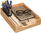 PINXIURY Water Hyacinth Letter Tray for A4 File Desk Mail Letter-Size Paper, Basket Woven Organizer, Magazine Files Storage, Office Document Organizer and Storage