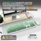FOPETT Wireless Keyboard and Mouse Combo, 104 Keys Full-Sized 2.4 GHz Round Keycap Colorful Keyboards, USB Receiver Plug and Play, for Windows, Mac, PC, Laptop, Desktop (GradientGreen)