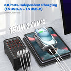 Charging Station, USB C Charger Block, 150W 30-Port【15USB-C + 15USB-A】, Travel Charger Station Fast Charger Desktop USB Wall Charger Compatible iPhone, iPad, Tablets, Smartphones