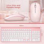 Wireless Keyboard and Mouse,2.4G Full Size and Portable Wireless Keyboard with Numeric Keyboard or Computer/Desktop/Laptop/Windows 10/8/7 -Pink