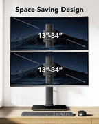HUANUO Dual Monitor Stand, Vertical Monitor Mount for Two Screens 13 to 34 Inch, Freestanding Monitor Riser with Swivel, Tilt, Rotation and 13 Height Settings, Max Load 44 lbs, Max VESA 100x100