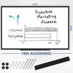 XBoard Magnetic Whiteboard 48 x 31 inch - Dry Erase Board with Black Aluminum Frame, White Board with Detachable Marker Tray